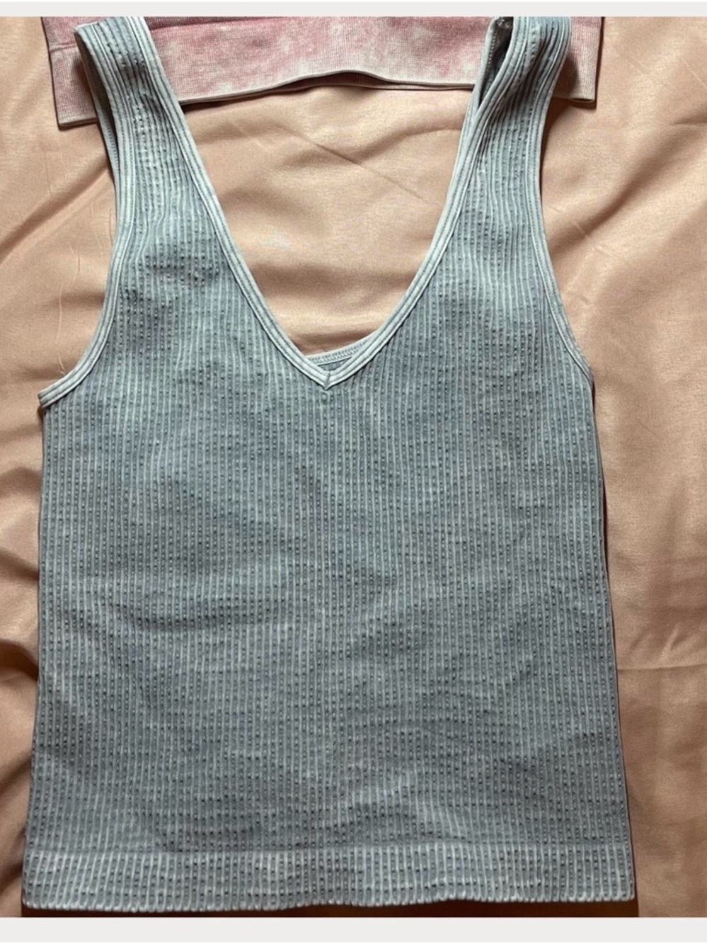 Nikibiki Ribbed V-Neck Tank Top - Light Gray